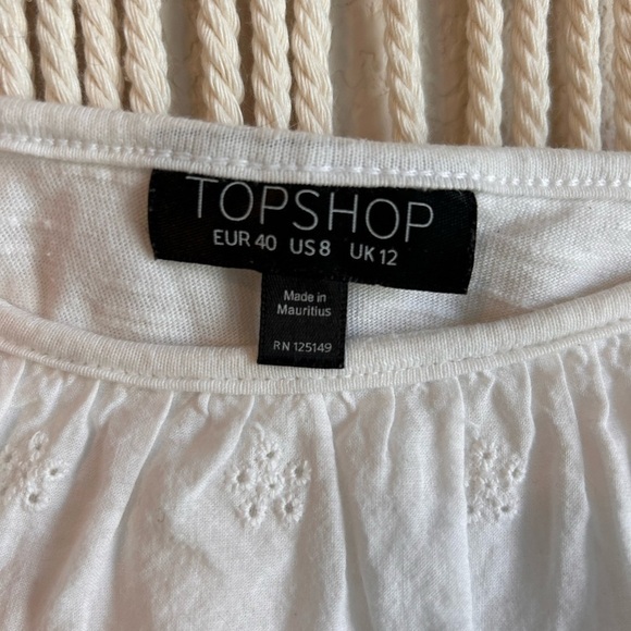 Topshop Spaghetti Strap Drop Sleeve Flounce Top with Eyelet, Size 8 - Picture 5 of 7
